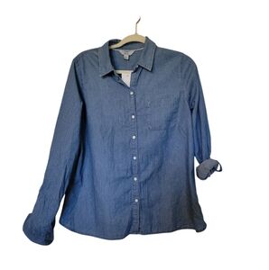 Croft & Barrow Womens Button Front Shirt  Size M Denim Blue 100% Cotton NWT